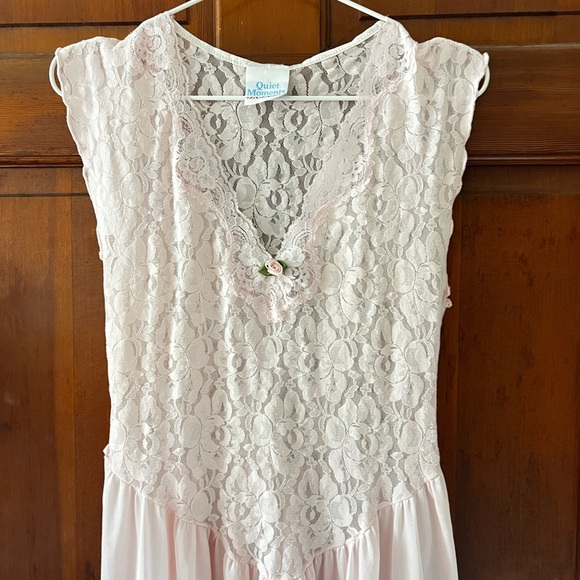 Vintage 80s 90s Quiet Moments Pink Nightgown Midi Dress Sleepwear Slip Lingerie - Picture 3 of 11